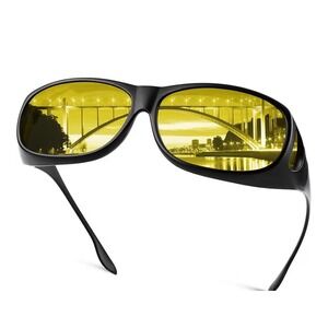 FIMOSON HD Black Polarized Night Vision Glasses Fit Over Sunglasses Yellow Lens